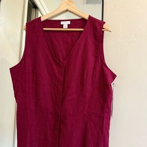 BNWT Liz Claiborne Sleeveless Burgundy Button-Down Dress